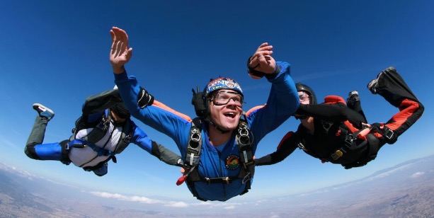 A man who is in the middle of an accelerated free fall in CA