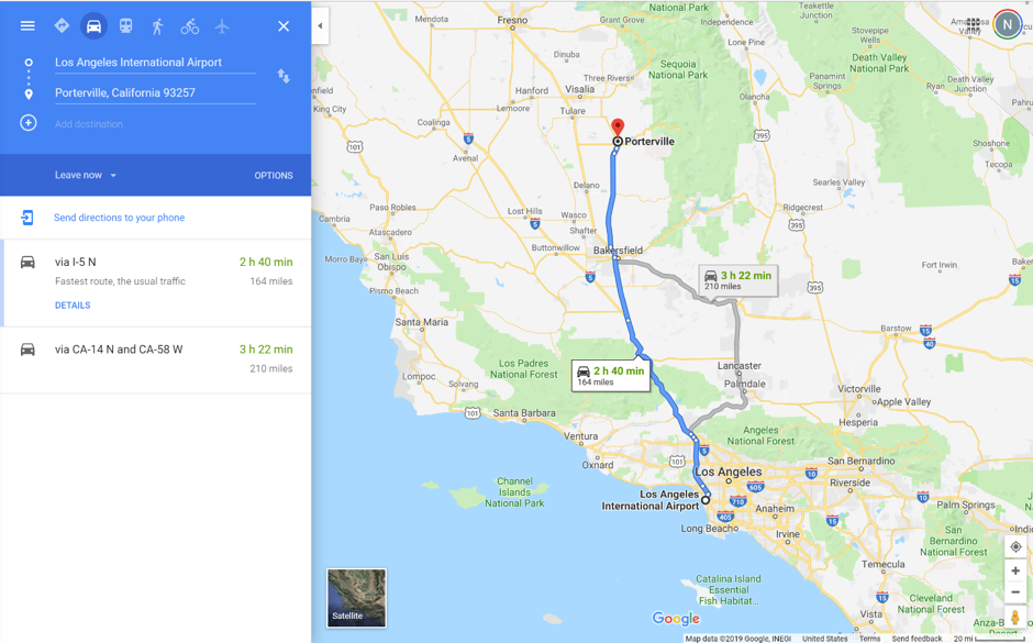 Portville is located 2 hours 40 mins from LAX. 